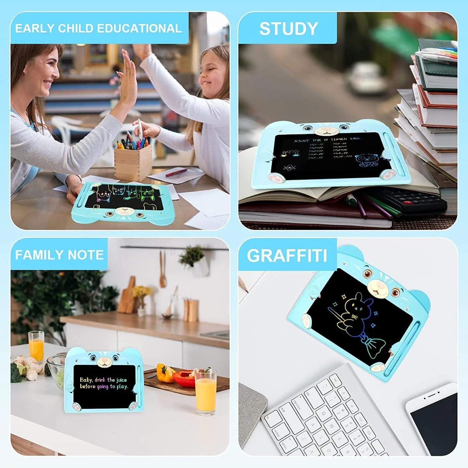 تخته طراحی، تبلت نوشتن LCD با عملکرد قفل صفحه نمایش رنگارنگ 8.5 اینچی، تخته یادگیری برای کودکان پیش دبستانی، اسباب بازی های آموزشی، تخته سیاه قابل پاک کردن (خرس آبی) تخته طراحی، تبلت نوشتن LCD با عملکرد قفل صفحه نمایش رنگارنگ 8.5 اینچی، تخته یادگیری برای کودکان پیش دبستانی، اسباب بازی های آموزشی، تخته سیاه قابل پاک کردن (خرس آبی)
