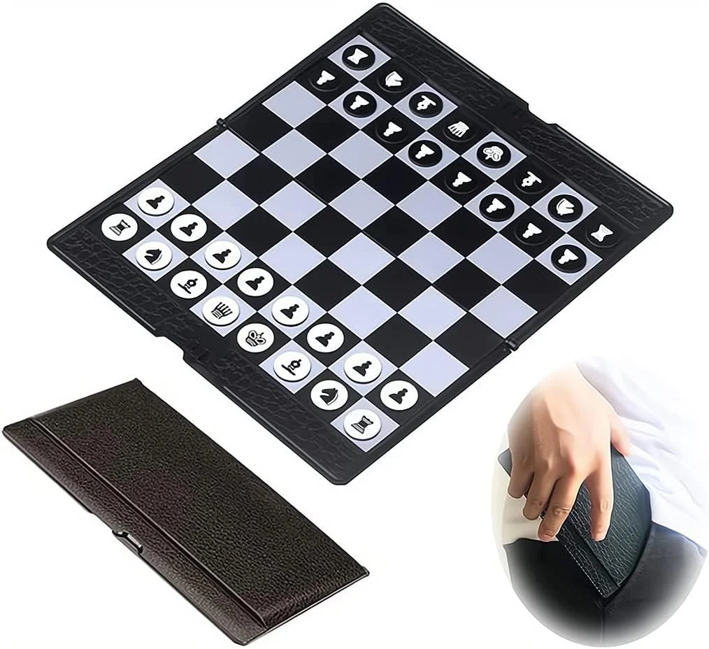 ست شطرنج ELECDON، ست کیف پول شطرنج مینی 7.9 اینچی، بازی تخته ای شطرنج تاشو مغناطیسی مسافرتی، بازی های تخته ای مهره های سیاه و سفید، اسباب بازی های آموزشی برای کودکان و بزرگسالان، 1 عدد