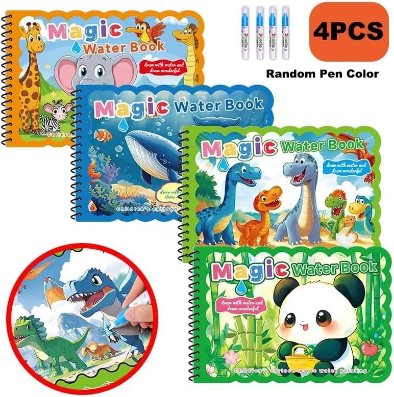 مجموعه ۴ عددی کتاب رنگ آمیزی با آب برای کودکان نوپا، کتاب نقاشی و طراحی با آب قابل استفاده مجدد و بدون کثیف کاری با ۴ قلم مو، فعالیت آموزشی مسافرتی و هدیه تولد برای کودکان مجموعه ۴ عددی کتاب رنگ آمیزی با آب برای کودکان نوپا، کتاب نقاشی و طراحی با آب قابل استفاده مجدد و بدون کثیف کاری با ۴ قلم مو، فعالیت آموزشی مسافرتی و هدیه تولد برای کودکان