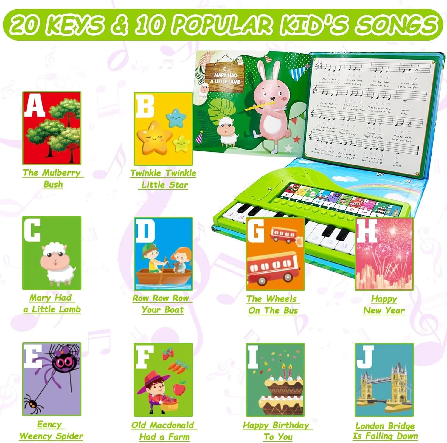 اسباب بازی کیبورد کتاب پیانویی 2 در 1 برای کودکان، 20 کلید - اسباب بازی موزیکال آموزشی با کلیدهای روشن شونده، ضبط و 10 دمو برای کودکان نوپا اسباب بازی کیبورد کتاب پیانویی 2 در 1 برای کودکان، 20 کلید - اسباب بازی موزیکال آموزشی با کلیدهای روشن شونده، ضبط و 10 دمو برای کودکان نوپا
