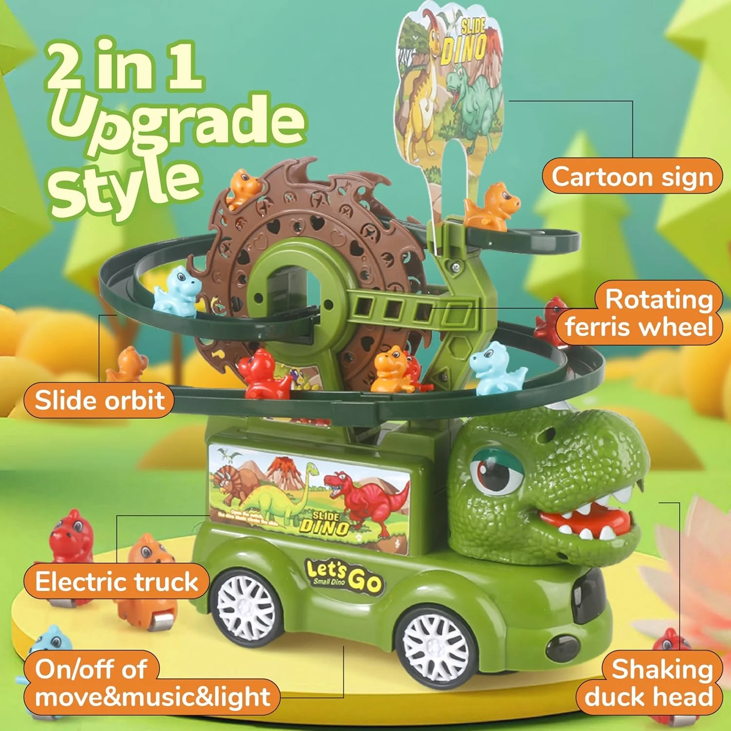 اسباب بازی کامیون دایناسور و مسیر سرسره با چرخ و فلک - اسباب بازی های خزنده با قابلیت اجتناب از موانع خودکار برای کودکان 2 تا 7 سال، دارای نور و موسیقی با قابلیت روشن/خاموش، هدیه تولد برای کودکان نوپا پسر و دختر (سبز) اسباب بازی کامیون دایناسور و مسیر سرسره با چرخ و فلک - اسباب بازی های خزنده با قابلیت اجتناب از موانع خودکار برای کودکان 2 تا 7 سال، دارای نور و موسیقی با قابلیت روشن/خاموش، هدیه تولد برای کودکان نوپا پسر و دختر (سبز)
