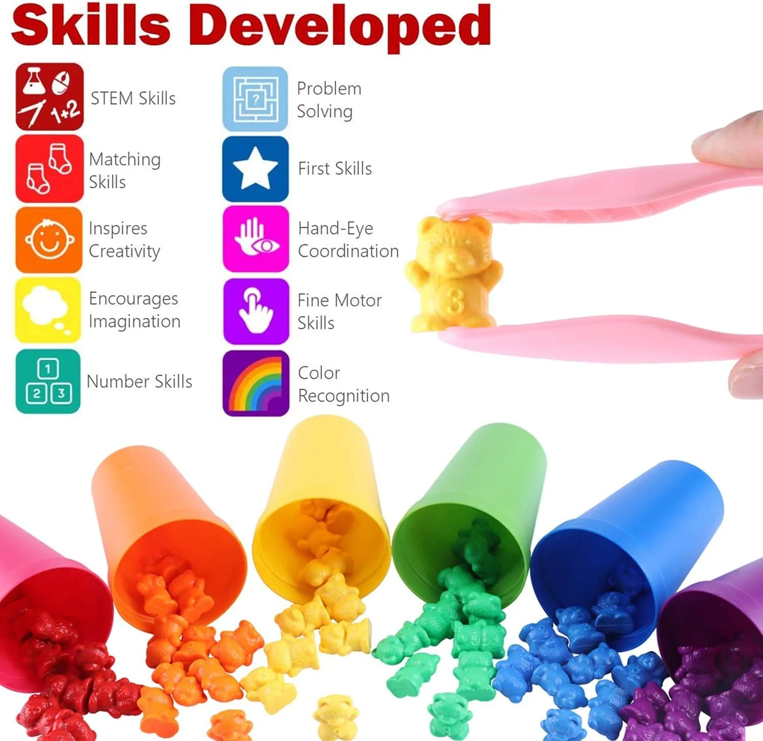 مجموعه 71 عددی خرس های رنگین کمانی با کیف نگهداری، فنجان های مرتب سازی، شمارنده های خرسی و تاس، بازی های ریاضی برای کودکان نوپا مجموعه 71 عددی خرس های رنگین کمانی با کیف نگهداری، فنجان های مرتب سازی، شمارنده های خرسی و تاس، بازی های ریاضی برای کودکان نوپا