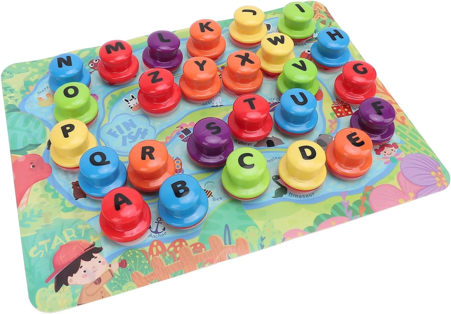 مُهرهای خمیر بازی حروف الفبا، اسباب بازی آموزشی مُهرهای خمیر بازی برای کودکان به همراه زیرانداز فعالیت