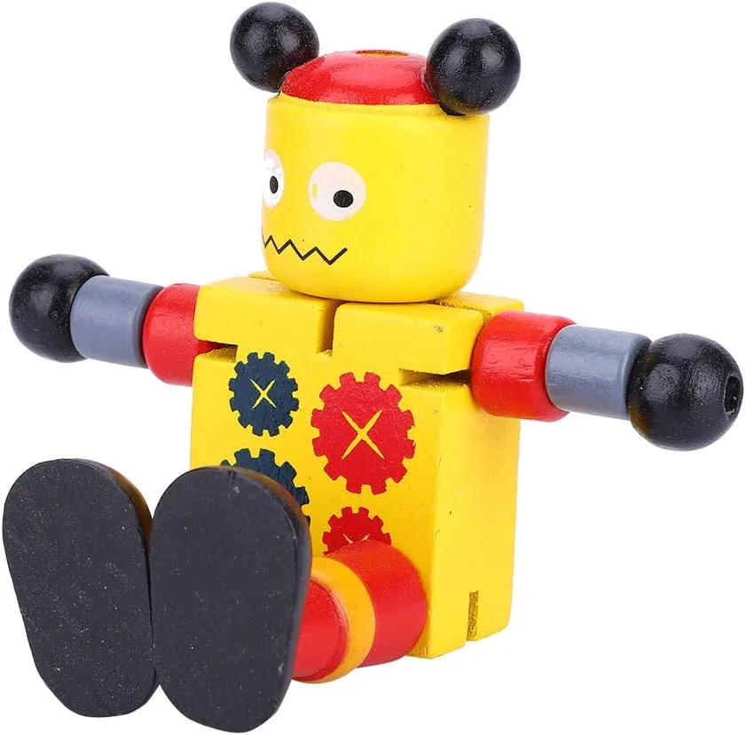 اسباب بازی رباتیک Cryfokt، اسباب بازی های آموزشی چوبی غیر سمی با رنگ روشن برای کودکان (زرد)