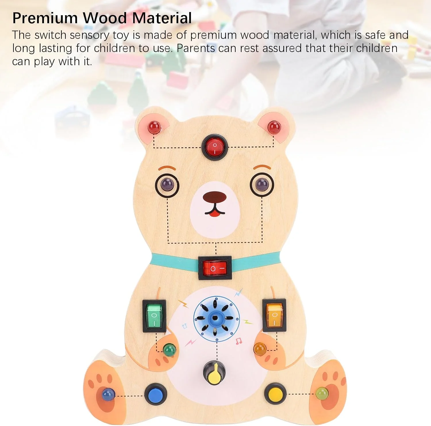 اسباب بازی چراغ سوئیچ چوبی Cryfokt، اسباب بازی آموزشی منحصر به فرد تخته مدار سوئیچ چوبی شبیه سازی شده برای کودکان (خرس)