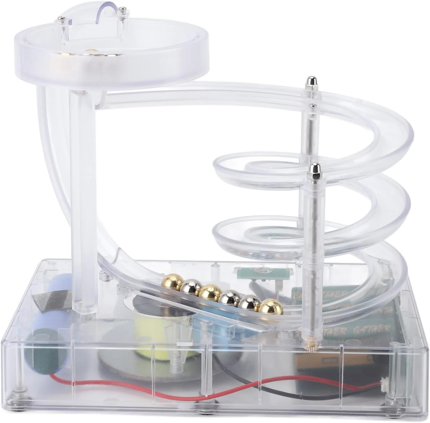 اسباب بازی رومیزی ماشین حرکت دائمی هنری، شبیه ساز ماشین حرکت دائمی تزئینی توپ غلتان، ابزار فیزیک علمی برای میز کار، ابزار آموزشی برای کودکان (شفاف)