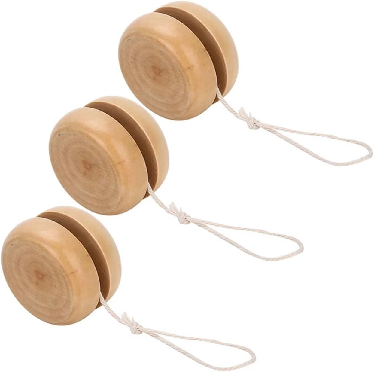 ست 3 عددی اسباب بازی یویو چوبی دست ساز کودکان، اسباب بازی های چوبی آموزشی کوچک گرد