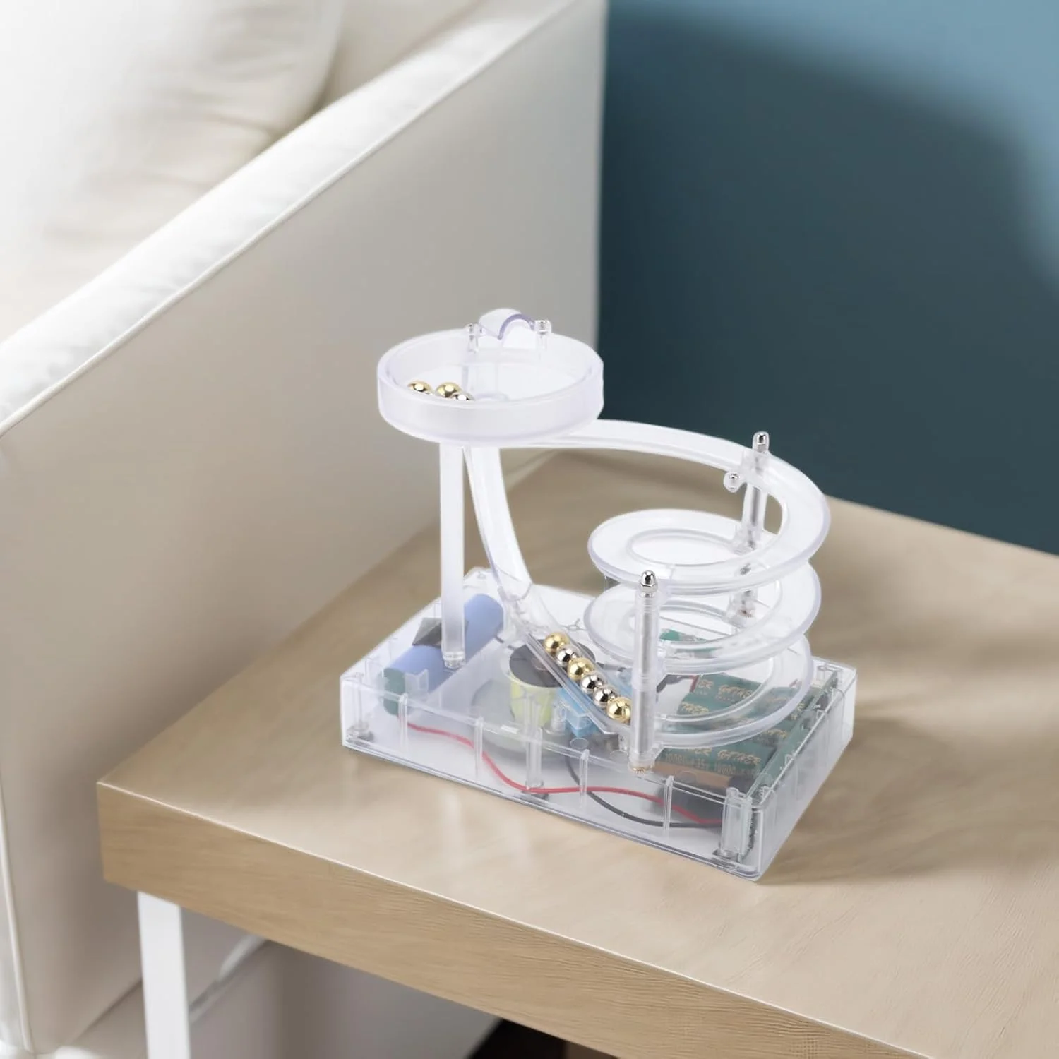 اسباب بازی رومیزی ماشین حرکت دائمی هنری، شبیه ساز ماشین حرکت دائمی تزئینی توپ غلتان، ابزار فیزیک علمی برای میز کار، ابزار آموزشی برای کودکان (شفاف)