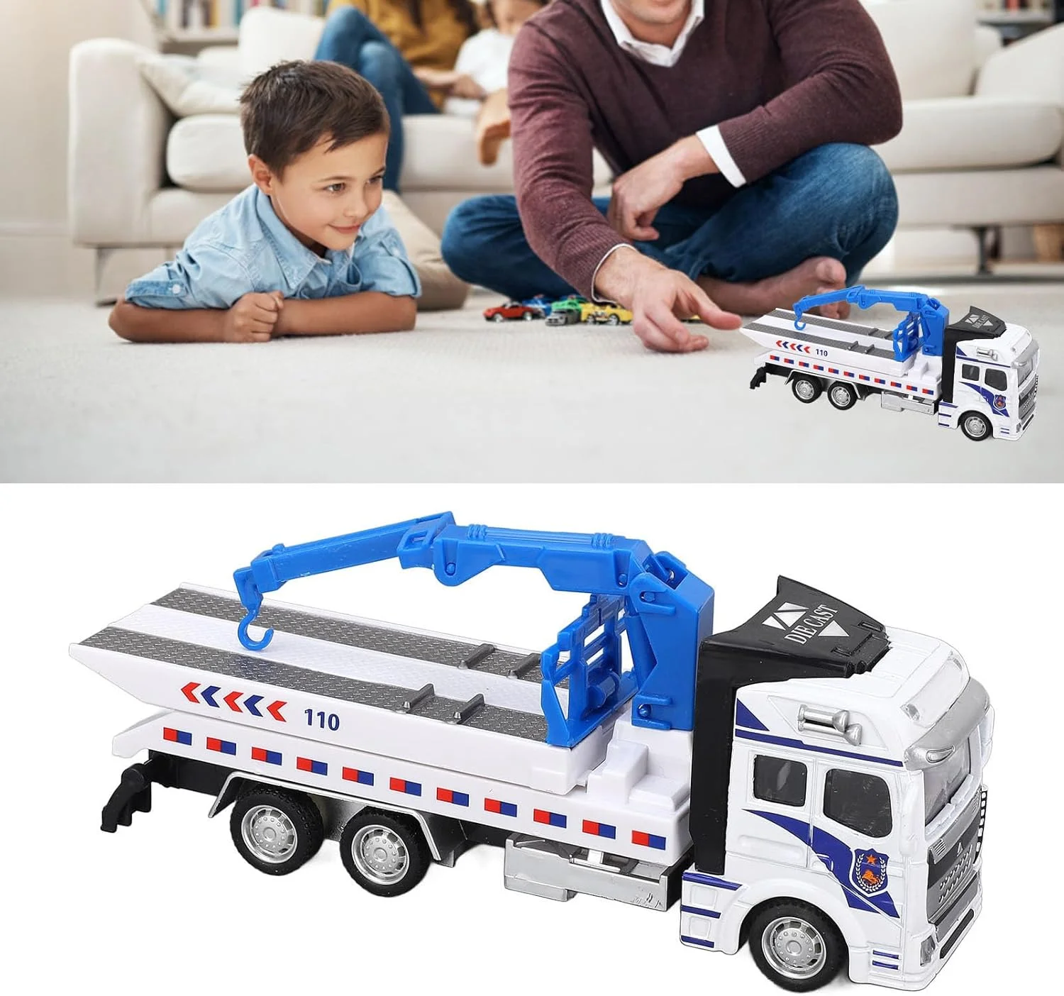 اسباب بازی کامیون یدک کش آلیاژی عقب کش Cryfokt، اسباب بازی کامیون امداد خودرو آموزشی آلیاژی با بازوی قابل افزایش، کامیون های اسباب بازی مینیاتوری برای پسران و دختران، اسباب بازی کامیون یدک کش و تریلر فلزی برای کودکان بالای 2 سال