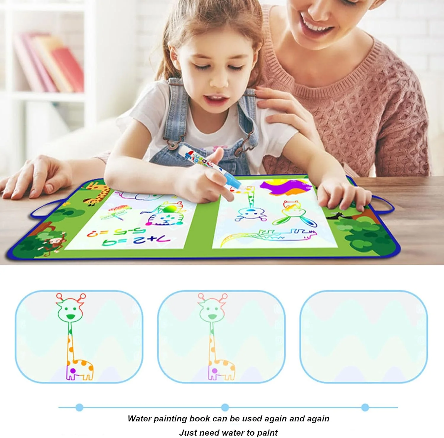 تخته نقاشی جادویی کودکانه، تخته نقاشی با آب قابل حمل، اسباب بازی آموزشی برای کودکان پسر و دختر، هدیه ای ایده آل