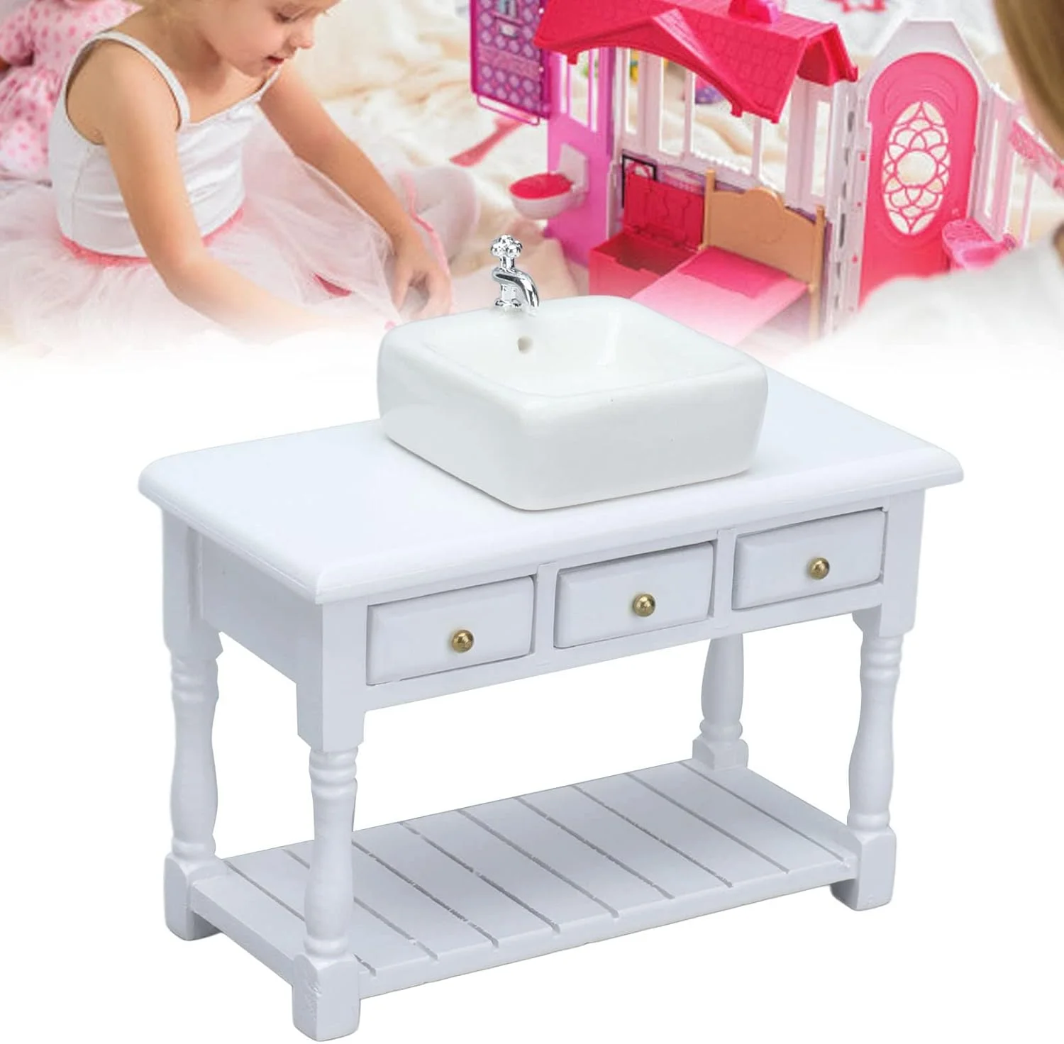 ست میز آرایش خانه عروسکی Cryfokt، ست حمام خانه عروسکی آموزشی جالب برای خانه عروسکی مینیاتوری 1:12