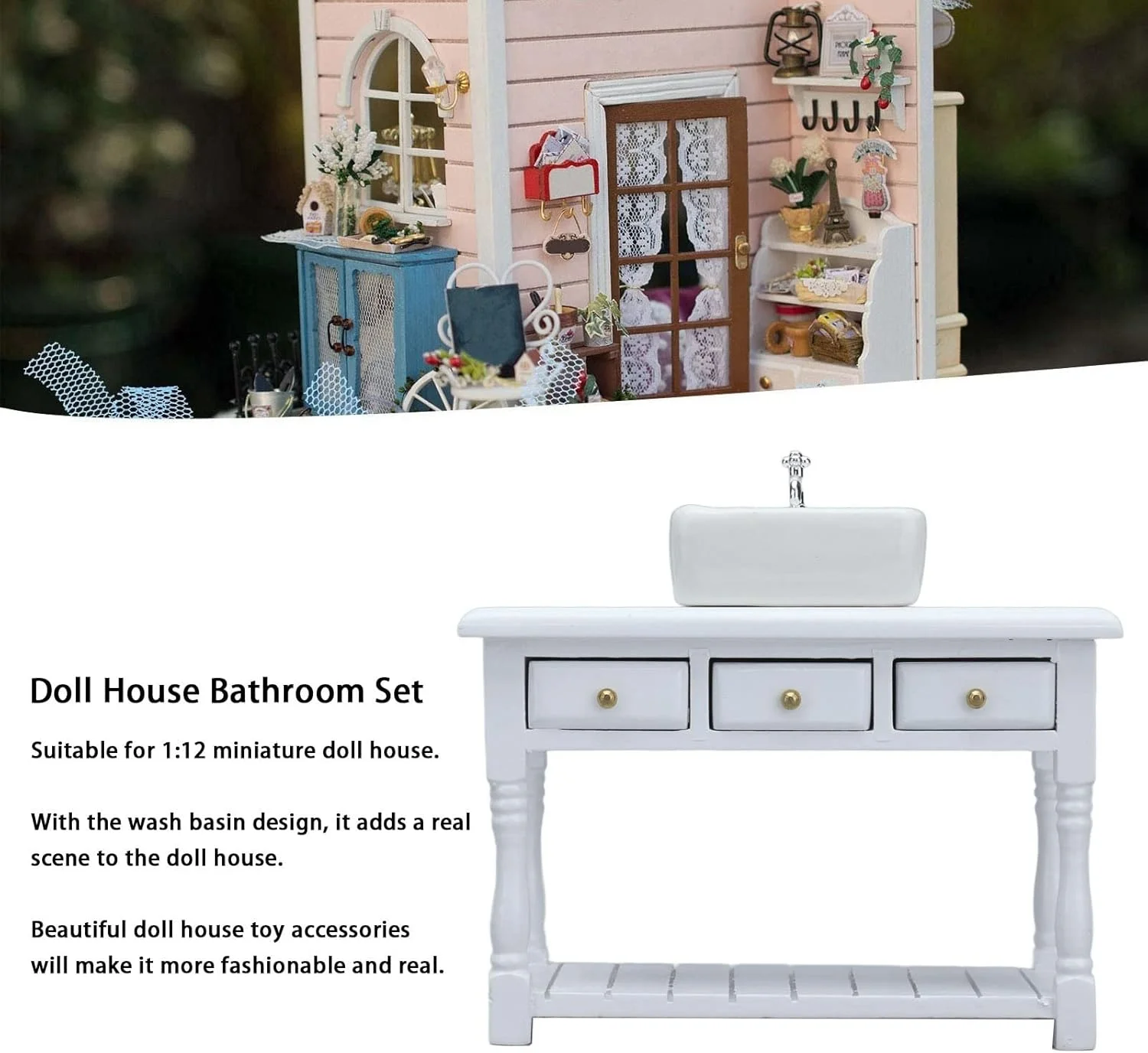 ست میز آرایش خانه عروسکی Cryfokt، ست حمام خانه عروسکی آموزشی جالب برای خانه عروسکی مینیاتوری 1:12