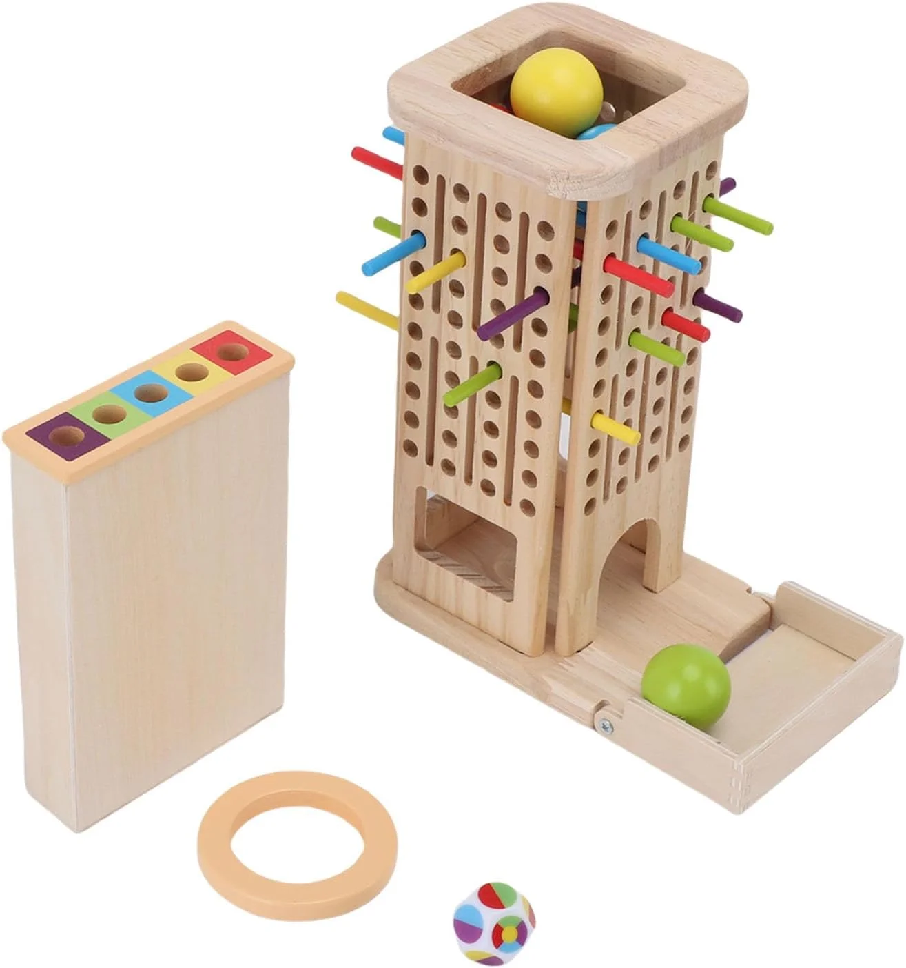 بازی تخته ای چوبی Cryfokt، بازی خانوادگی 3 در 1، چوب های چوبی رنگارنگ و تاس برای کودکان