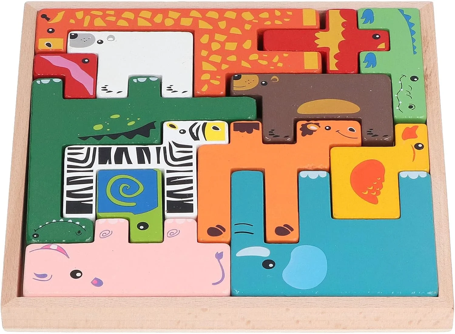 بلوک ساختمانی چوبی Cryfokt، اسباب بازی پازل حیوانات، آموزشی و قابل چیدن برای کودکان 3 سال به بالا