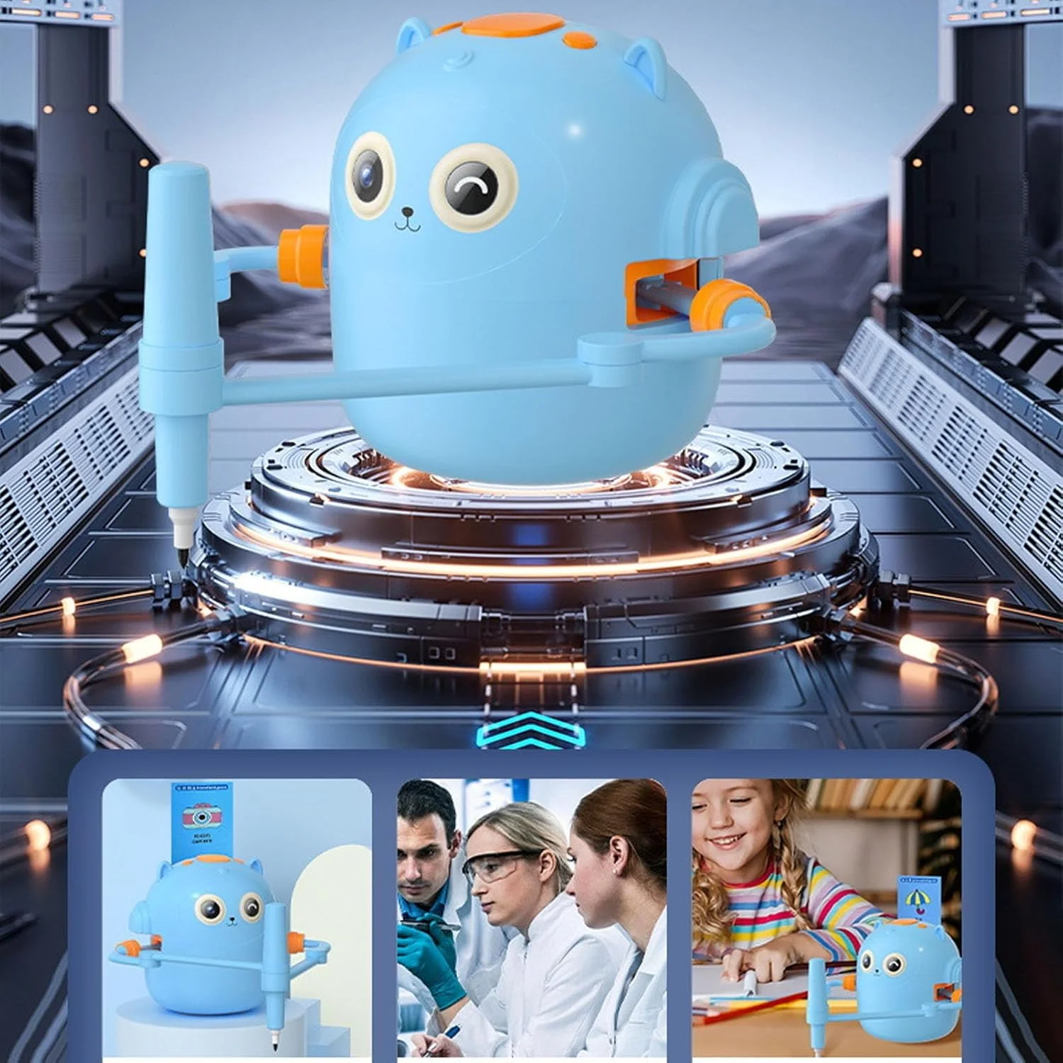 ربات هوشمند طراحی ممتاز برای آموزش پیش دبستانی با 2 قلم رنگی، 100 کارت کلمه آموزشی و باتری لیتیومی 2400 میلی آمپر ساعتی، ماشین یادگیری نقاشی آموزشی تعاملی