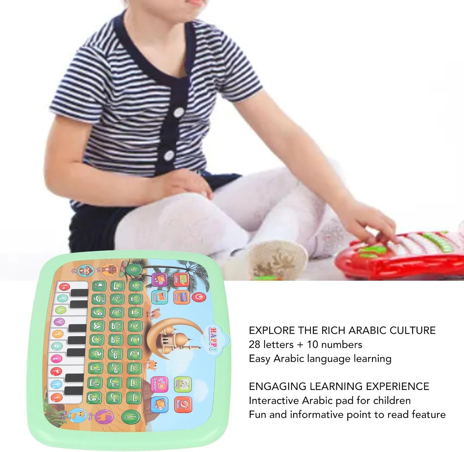 دستگاه آموزش الکترونیکی زبان عربی، کتاب اعداد الفبا، کتاب آموزش فرهنگ عربی، اسباب بازی آموزشی برای کودکان (سبز)