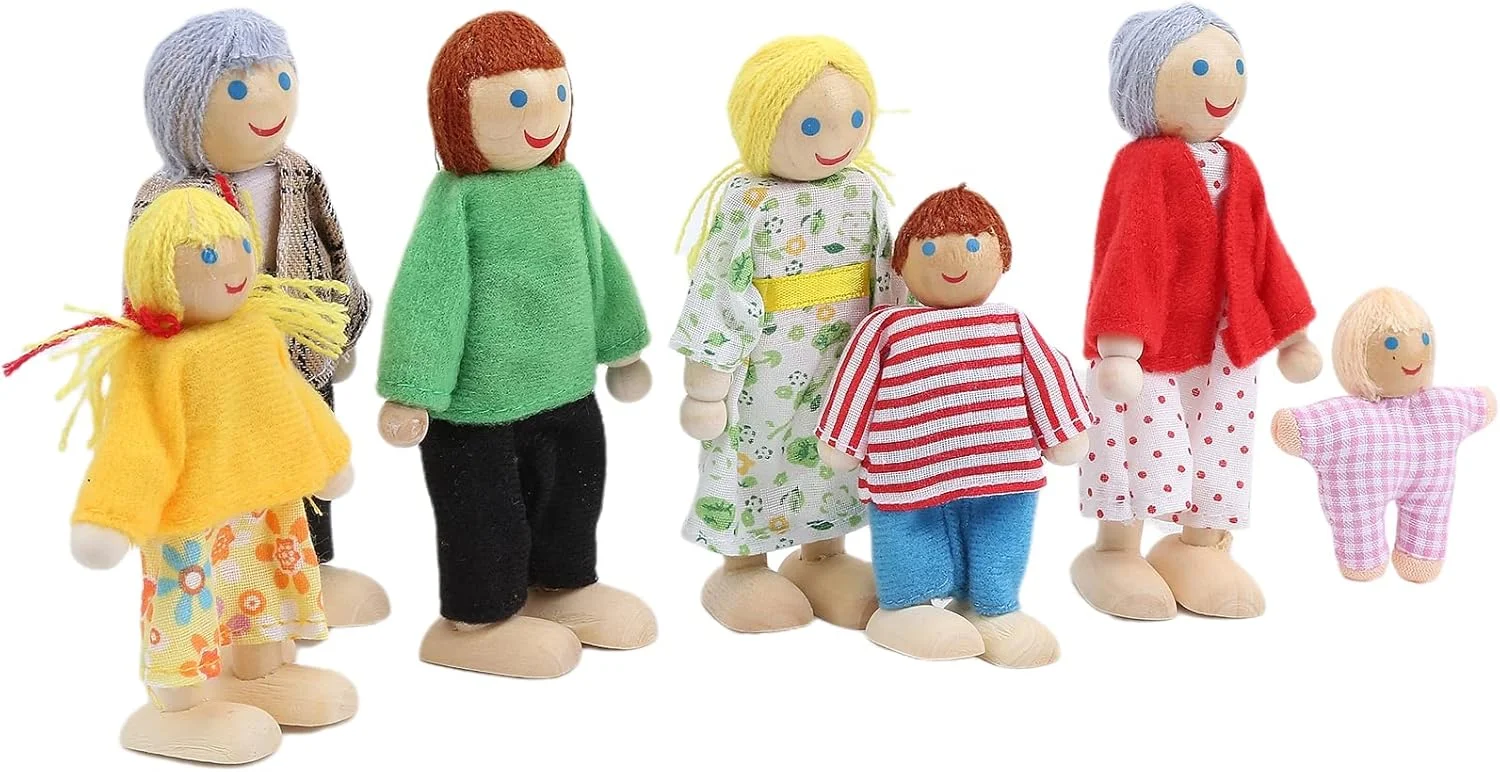 مجموعه عروسک های خانوادگی Keenso، فیگورهای عروسکی خانوادگی زیبا، مجموعه اسباب بازی مینیاتوری چوبی، تزئینی خانه عروسکی آموزشی (عروسک 7 عددی)