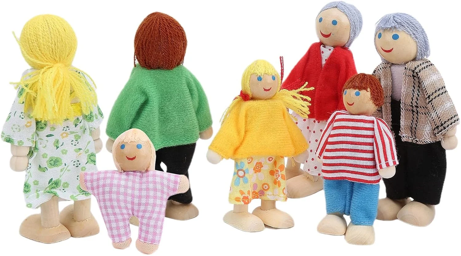مجموعه عروسک های خانوادگی Keenso، فیگورهای عروسکی خانوادگی زیبا، مجموعه اسباب بازی مینیاتوری چوبی، تزئینی خانه عروسکی آموزشی (عروسک 7 عددی)