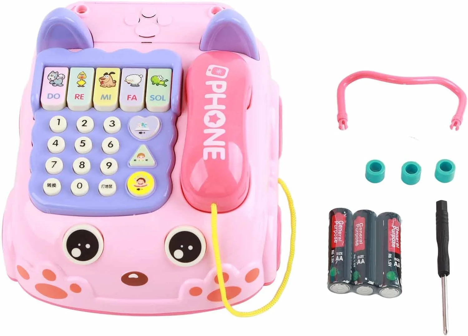 تلفن اسباب بازی کشیدنی کودک، تلفن بازی وانمودی آموزشی برای بازی پیاده روی کودک (صورتی)