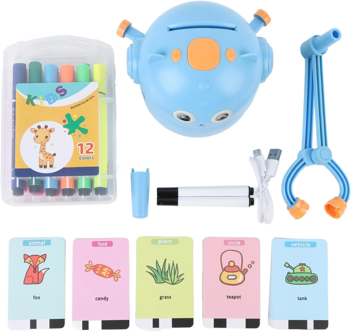 ربات نقاشی، اسباب بازی آموزشی تعاملی نقاشی با 100 کارت کلمه برای سنین 5 سال به بالا (آبی آسمانی)