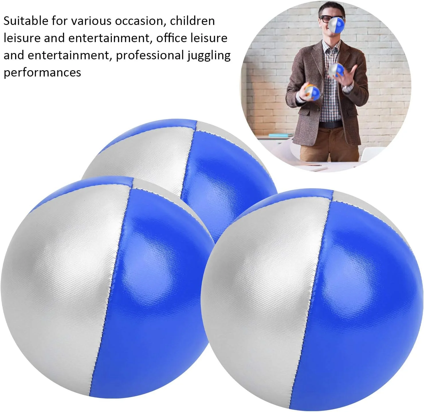 توپ شعبده بازی Keenso، 3 عدد توپ پرتاب شعبده بازی نمایش متنوع، اسباب بازی آموزشی پازلی سرگرم کننده برای اوقات فراغت در فضای داخلی (آبی/نقره ای)