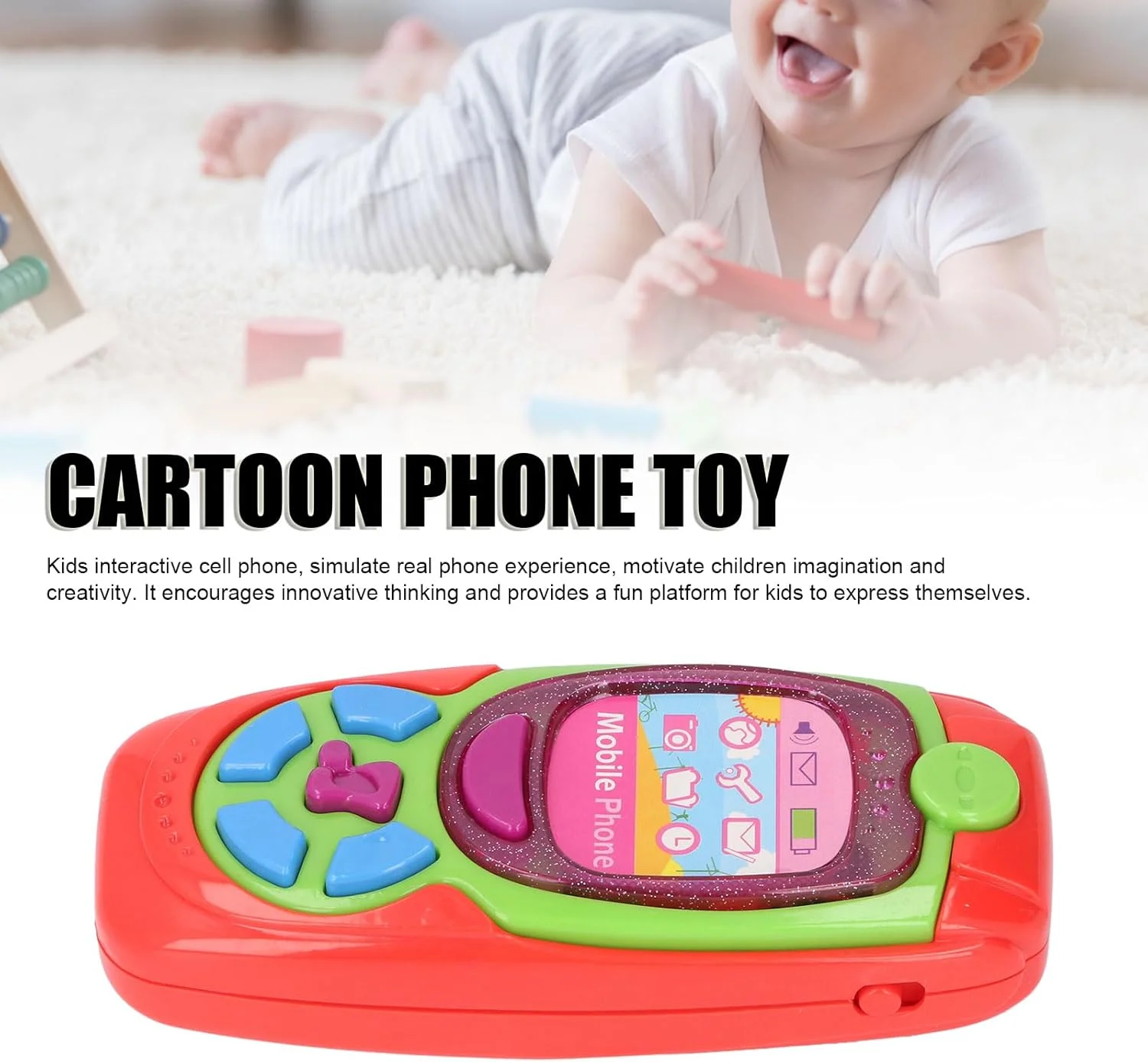 تلفن اسباب بازی کودکانه، تلفن اسباب بازی آموزشی کارتونی با موسیقی و چراغ برای کودکان (قرمز)