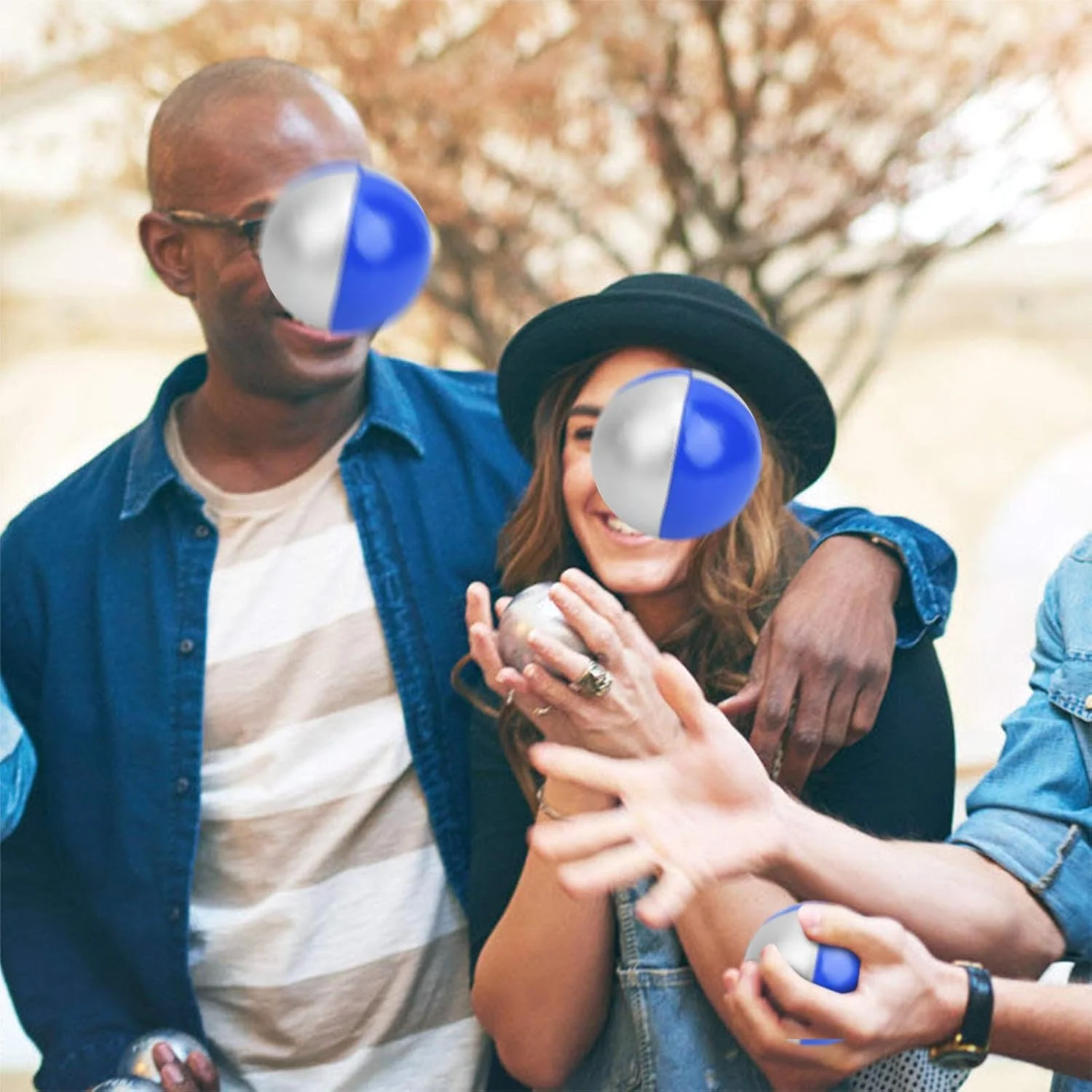 توپ شعبده بازی Keenso، 3 عدد توپ پرتاب شعبده بازی نمایش متنوع، اسباب بازی آموزشی پازلی سرگرم کننده برای اوقات فراغت در فضای داخلی (آبی/نقره ای)