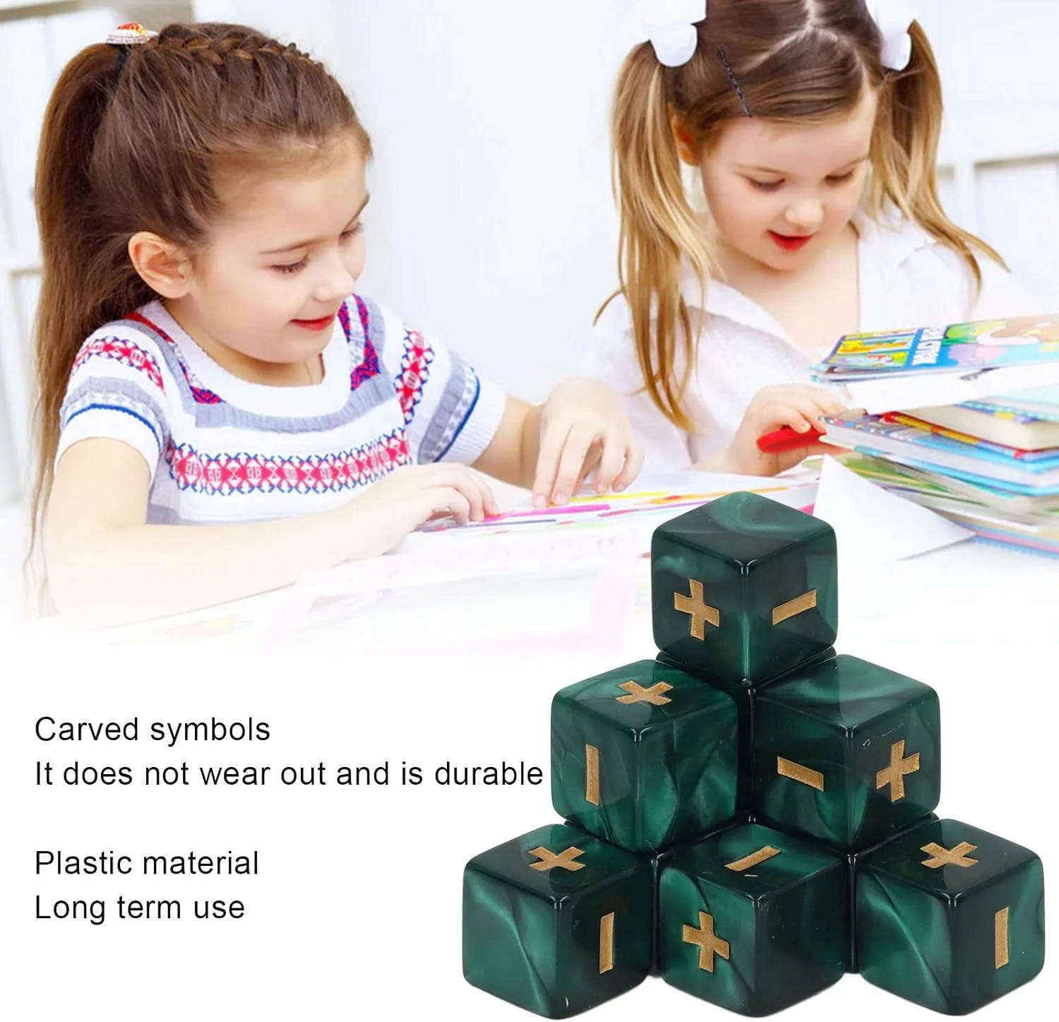 مجموعه 20 عددی تاس آموزشی 16 میلی متری، تاس عملیات ریاضی با علائم مثبت و منفی، اسباب بازی های آموزشی، برای آموزش کلاسی، یادگیری ریاضی (سبز)