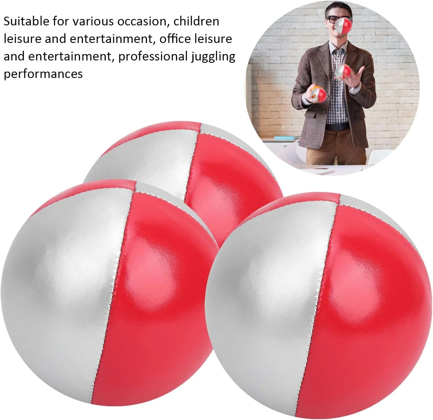 توپ شعبده بازی Keenso، 3 عدد توپ پرتاب شعبده بازی نمایش متنوع، اسباب بازی آموزشی پازلی سرگرم کننده ورزشی اوقات فراغت داخلی (قرمز/نقره ای)