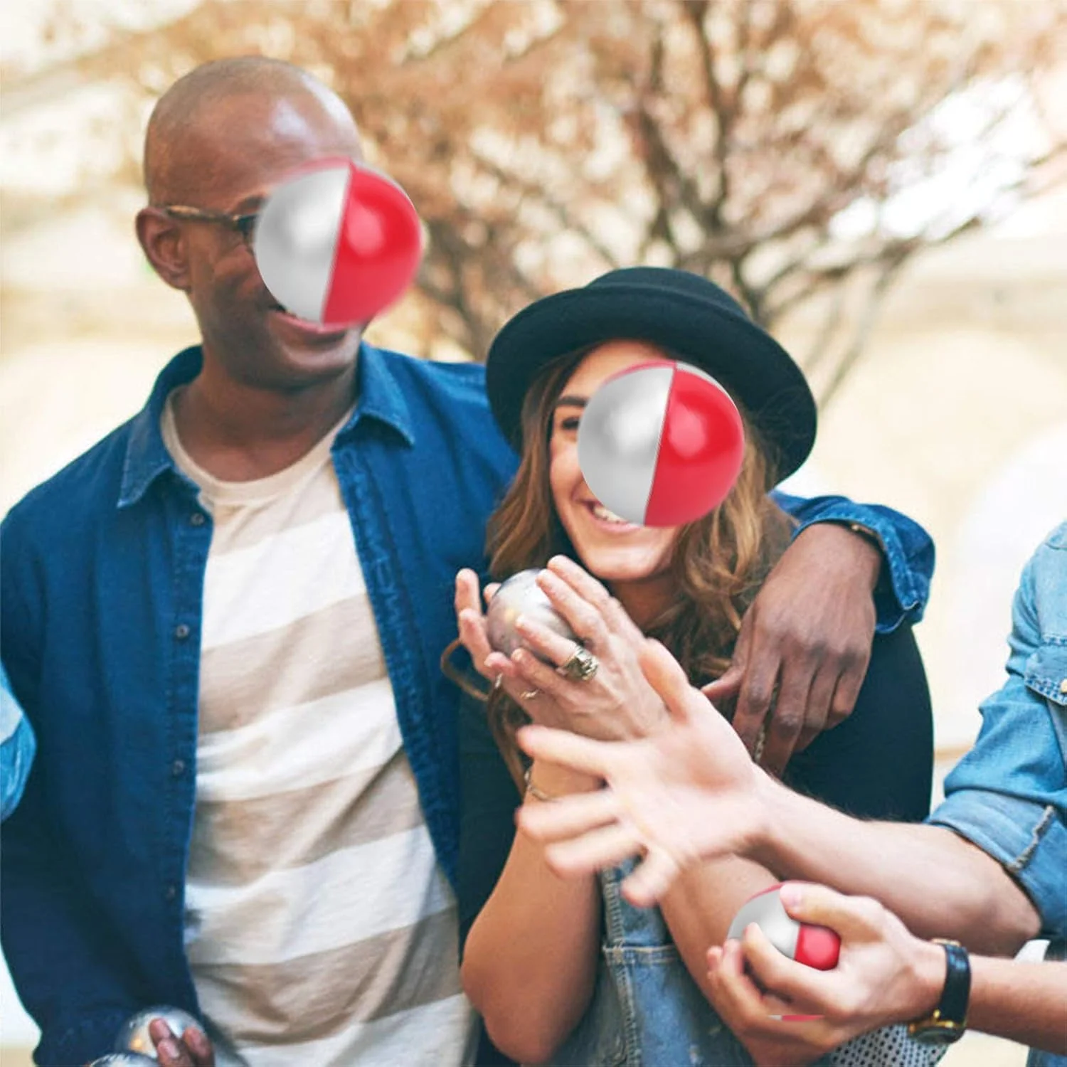 توپ شعبده بازی Keenso، 3 عدد توپ پرتاب شعبده بازی نمایش متنوع، اسباب بازی آموزشی پازلی سرگرم کننده ورزشی اوقات فراغت داخلی (قرمز/نقره ای)