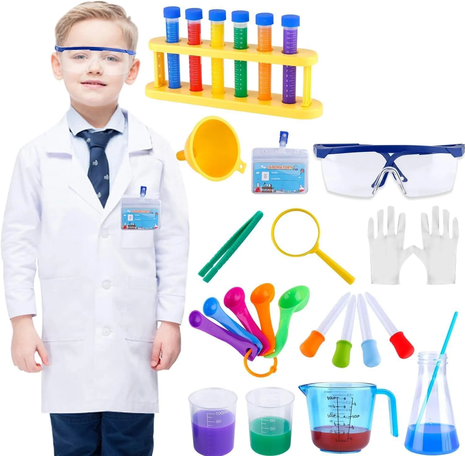 کیت آزمایش علمی کودکان SYOSI با عینک محافظ، اسباب بازی های نقش آفرینی دانشمند، اسباب بازی های علمی آموزشی، هدیه برای دختران و پسران 6+ سال، مدل B (بدون روپوش)
