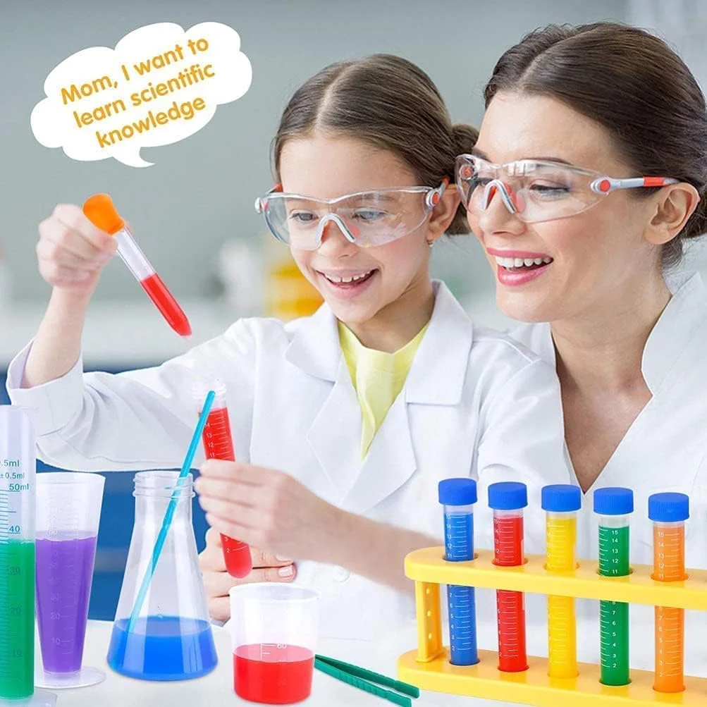 کیت آزمایش علمی کودکان SYOSI با عینک محافظ، روپوش دانشمند، ست آزمایشگاهی، اسباب بازی های علمی آموزشی، هدیه ای برای دختران و پسران 6 سال به بالا، مدل A