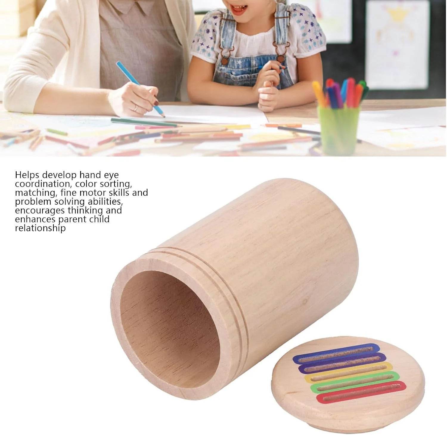 جعبه اسباب بازی مرتب سازی رنگ چوبی، اسباب بازی آموزشی تطبیق رنگ با کیف بند دار برای کودکان