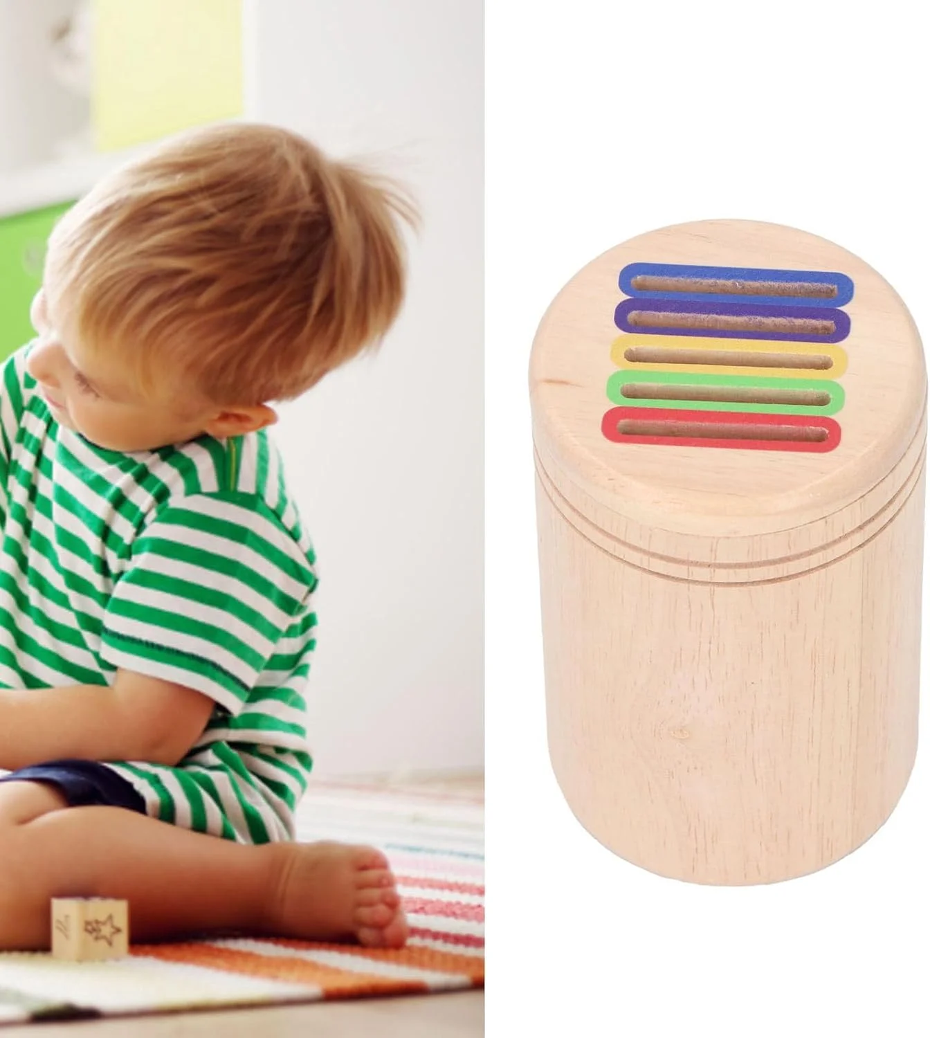 جعبه اسباب بازی مرتب سازی رنگ چوبی، اسباب بازی آموزشی تطبیق رنگ با کیف بند دار برای کودکان