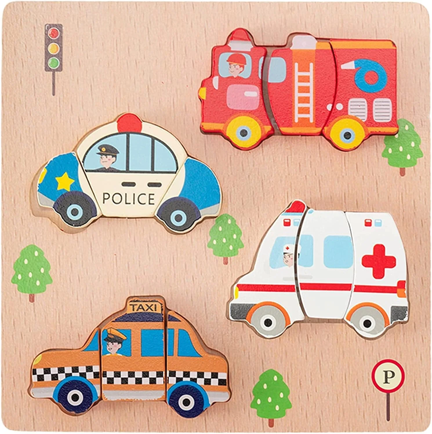 پازل چوبی کودکان SYOSI، وسایل نقلیه، ساده/آموزشی، 4 مجموعه 4 تکه ای، مناسب سنین 1-5 سال