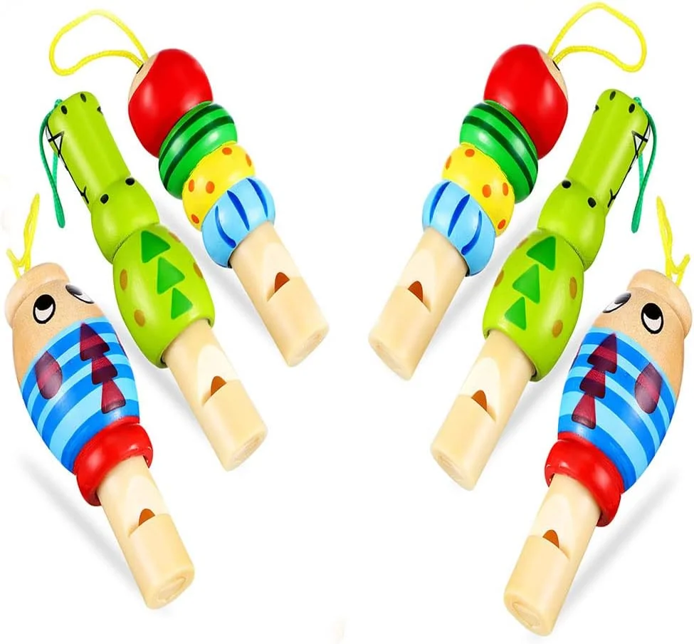 ۶ عدد اسباب بازی سوت موسیقیایی، سوت های چوبی حیوانات، ساز موسیقی کارتونی چوبی برای هدیه تولد آموزشی و پرورشی