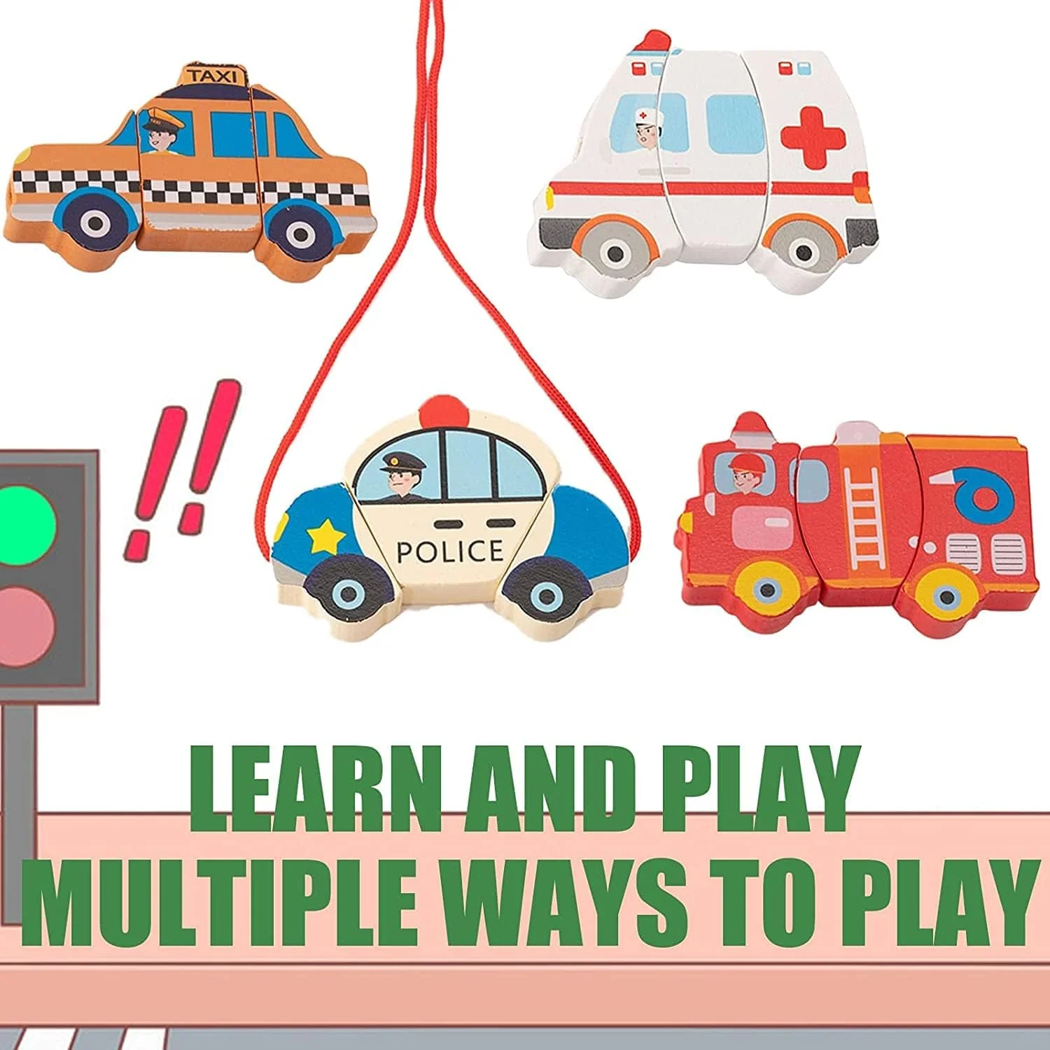 پازل چوبی کودکان SYOSI، وسایل نقلیه، ساده/آموزشی، 4 مجموعه 4 تکه ای، مناسب سنین 1-5 سال