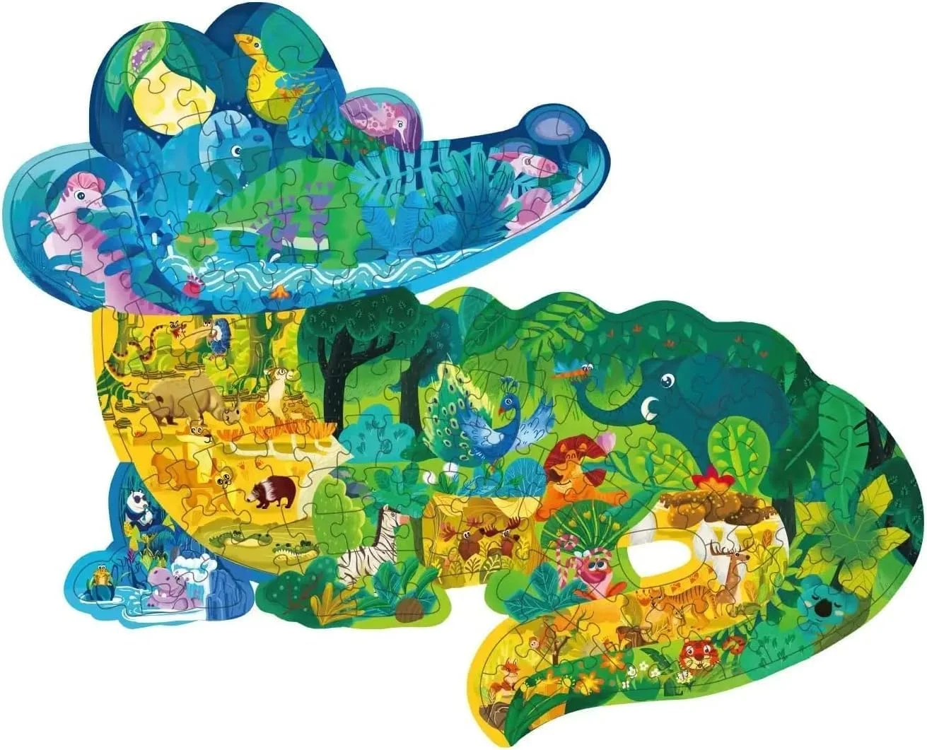 پازل اره‌ای SYOSI برای کودکان 3-5، 6-8، 8-10 سال، پازل‌های رنگارنگ سرگرم‌کننده با شکل حیوانات، اسباب‌بازی‌های آموزشی و یادگیری، هدیه و بازی برای پسران و دختران (تمساح - 154 قطعه)