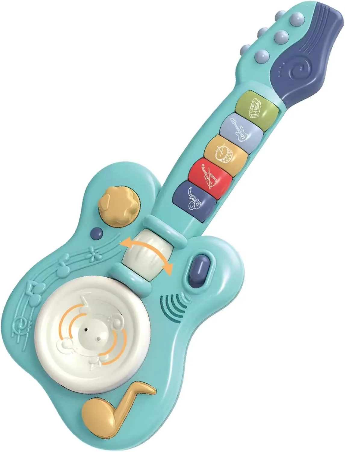 اسباب بازی موسیقیایی الکترونیکی، گیتار دستی برای کودکان، اسباب بازی گیتار کودکانه با نور و صدا، پخش موسیقی، درام، پیانو، ویولن، ترومپت، روشنگری موسیقی هوشمند، چند منظوره