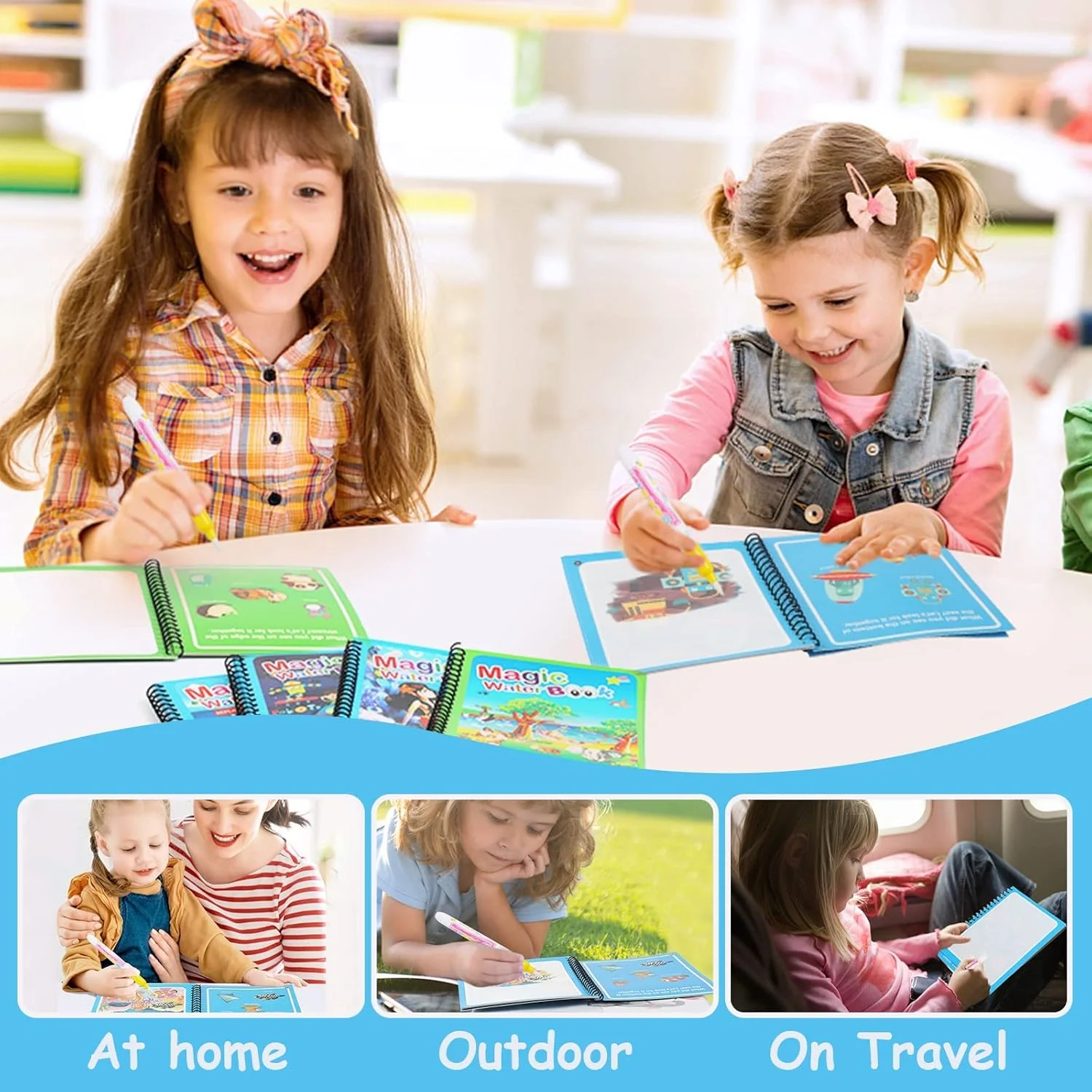 کتاب‌های نقاشی آبرنگ SYOSI، کتاب رنگ آمیزی جادویی با آب برای کودکان نوپا، نقاشی مجدد تکشاخ، حیوانات کارتونی، اسباب بازی های آموزشی برای پسران و دختران (4 عددی) (نوع B)