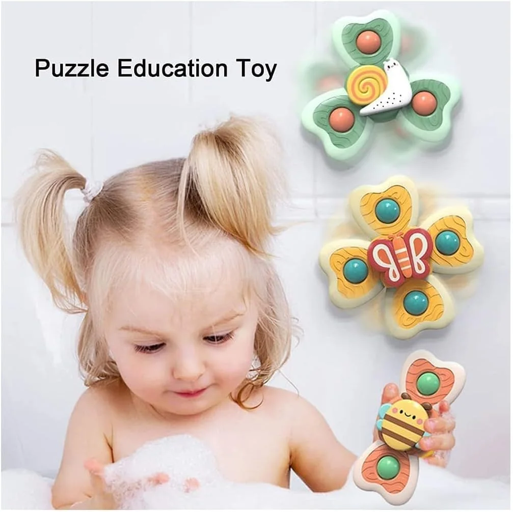 اسباب بازی فنجانی مکنده چرخشی آرامش بخش SYOSI، بسته 3 عددی اسباب بازی حمام کارتونی، بدون BPA، اسباب بازی حسی و آموزشی برای کودکان، تسکین استرس اداری، هدیه ای عالی برای پسران و دختران