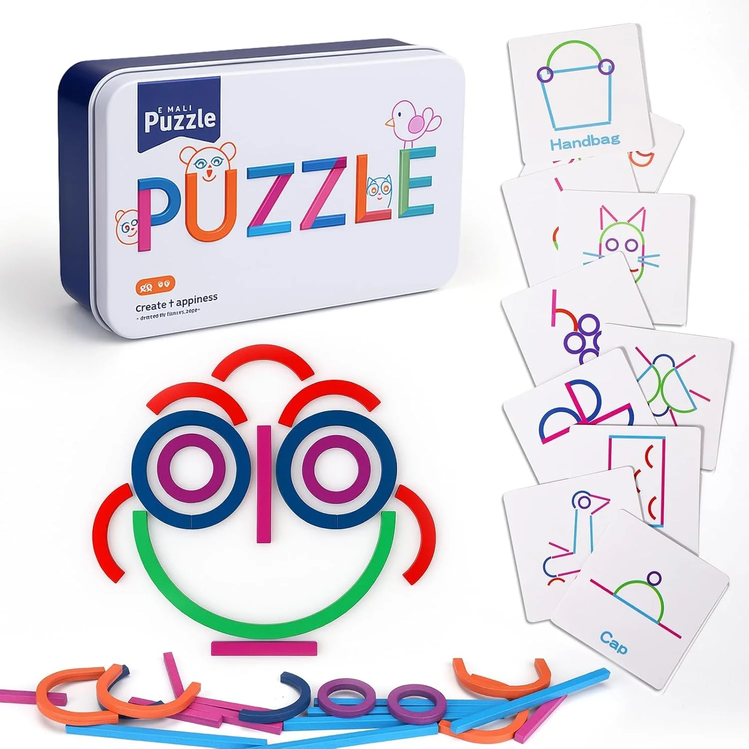 اسباب بازی ساختنی چوبی شامل چوب و حلقه، اسباب بازی های آموزشی STEM برای کودکان، مجموعه ساختمانی آموزشی با کارت و جعبه، تقویت مهارت های حرکتی ظریف مناسب برای کلاس های پیش دبستانی