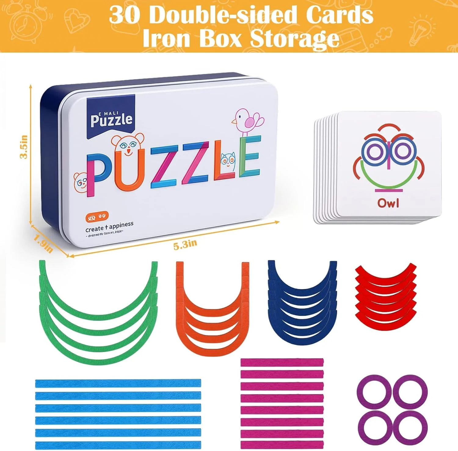 اسباب بازی ساختنی چوبی شامل چوب و حلقه، اسباب بازی های آموزشی STEM برای کودکان، مجموعه ساختمانی آموزشی با کارت و جعبه، تقویت مهارت های حرکتی ظریف مناسب برای کلاس های پیش دبستانی