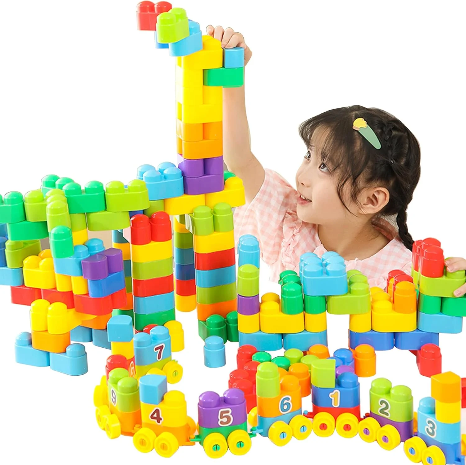 اسباب بازی های ساختنی برای کودکان نوپا، اسباب بازی های آموزشی STEM، اسباب بازی های ایمن برای تقویت مهارت برای پسران و دختران، مجموعه 72 قطعه با برچسب های حروف الفبا و اعداد، شامل کیف نگهداری، برای کودکان 3+ سال