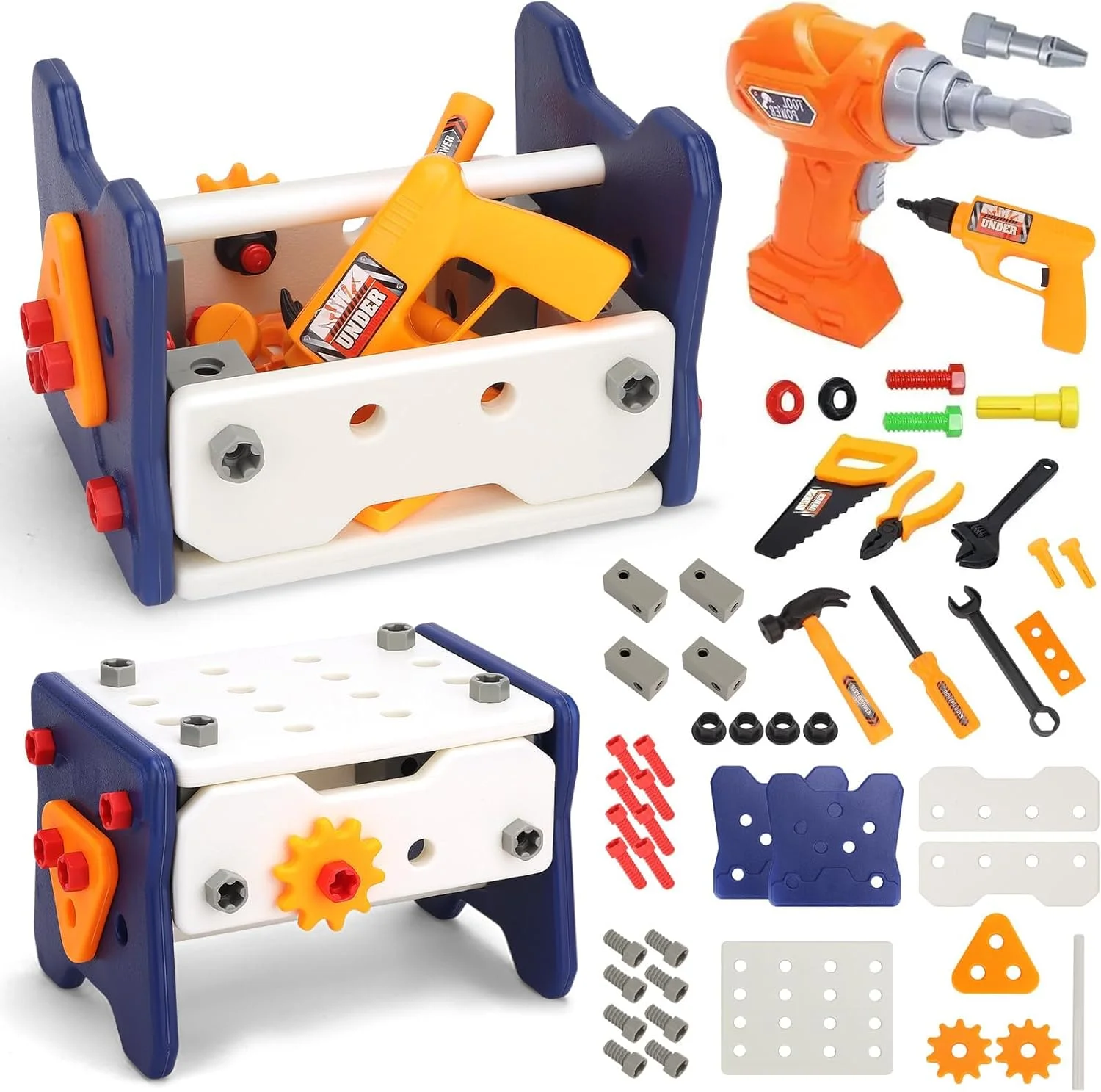 مجموعه ابزار کودک با دریل برقی، مجموعه 58 تکه ابزار بازی کودک نوپا، اسباب بازی های آموزشی برای کودکان 3+ سال، اسباب بازی های ساختمانی جداشدنی کودک نوپا، هدایای روز تولد و کریسمس برای دختر و پسر