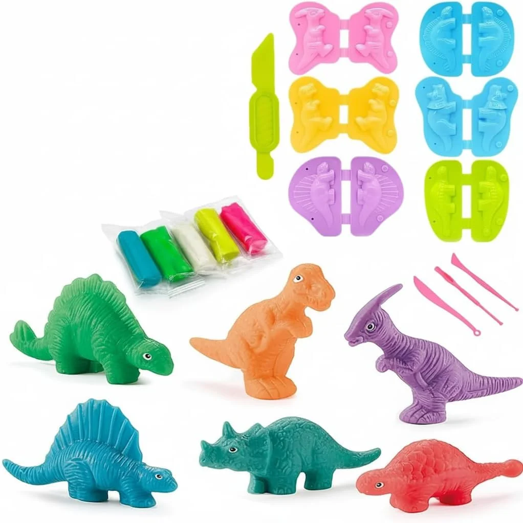 مجموعه ابزار خمیر بازی کودکانه، مدل دنیای دایناسورها، مجموعه لوازم جانبی خمیر بازی برای کودکان، مجموعه اسباب بازی آموزشی ساخت سفال پلاستیکی هدیه برای کودکان نوپا دختران پسر