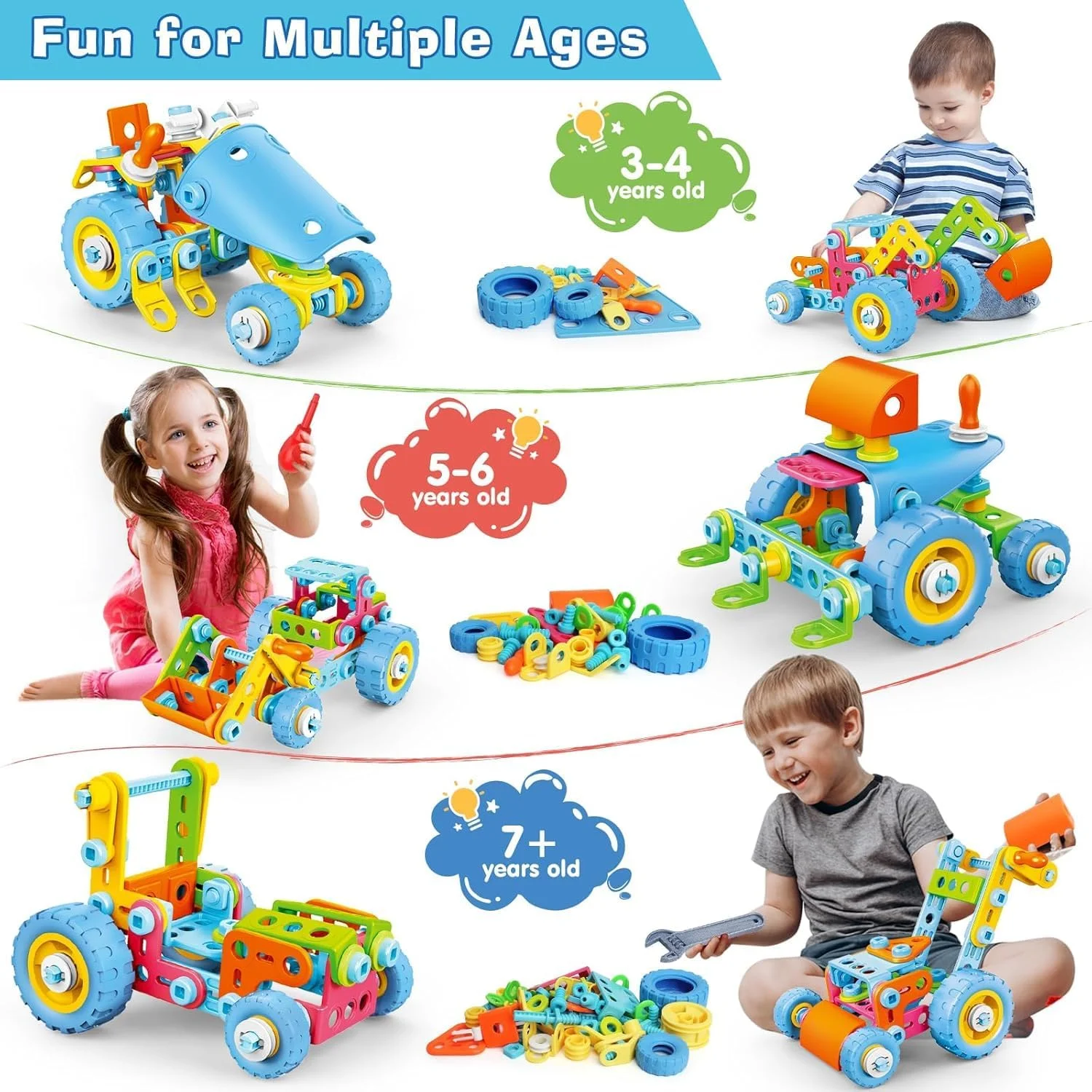 اسباب بازی های آموزشی برای پسران 4 تا 8+ سال، مجموعه 118 قطعه بلوک ساختمانی، مجموعه ساختنی آموزشی با 6 مدل در 1، کیت های آموزشی کودکان نوپا، توسعه حل مسئله و تخیل، ایمن و بادوام، هدیه برای پسران 4-8 سال