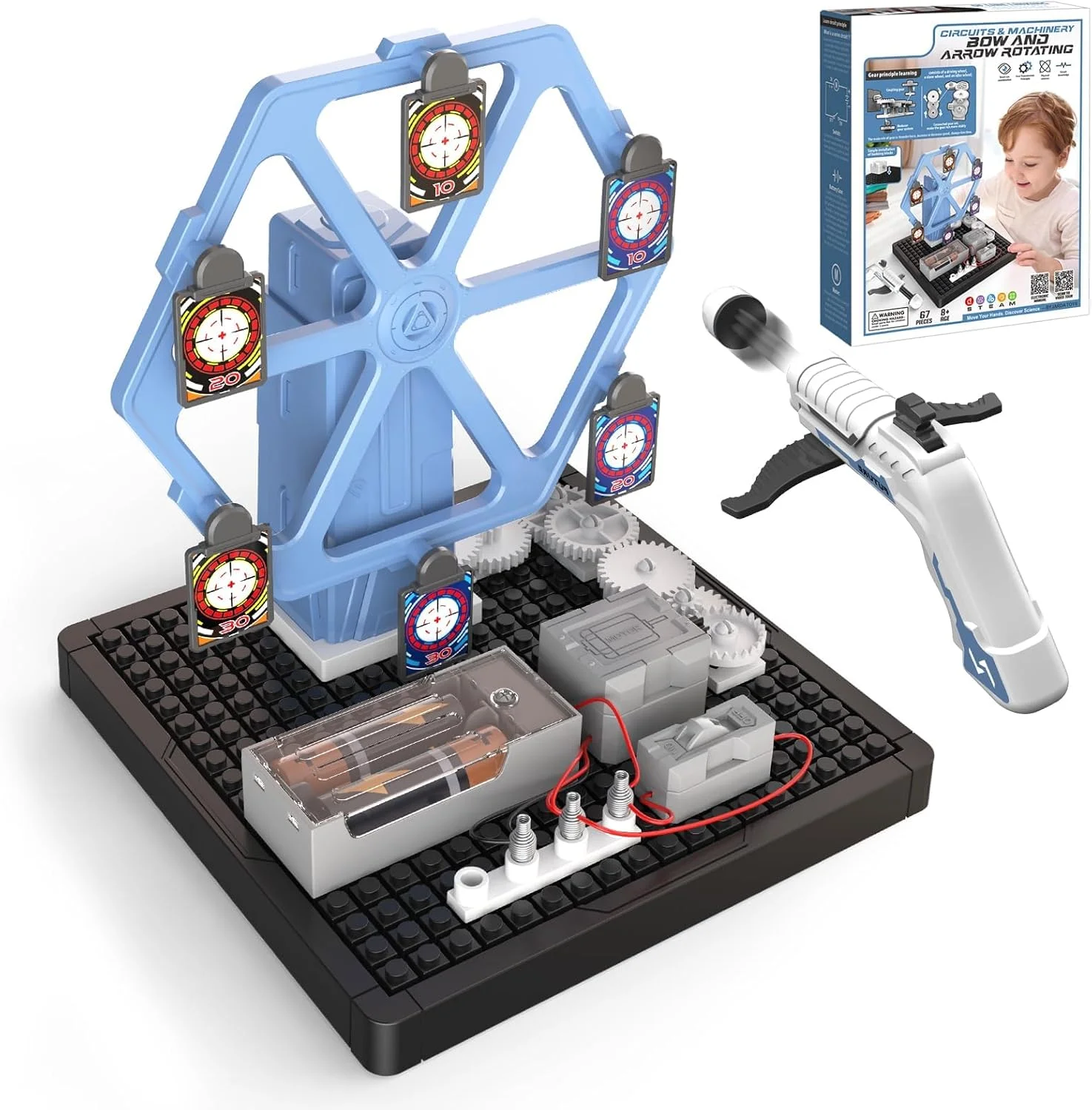 اسباب بازی های کیت مدار چرخشی پیکان، کیت علمی STEM الکتریکی برای پسران و دختران 8، 9، 10، 11، 12 ساله، بلوک های مدار علمی آموزشی بلوک های الکترونیکی اسباب بازی های DIY | کیت های آموزشی