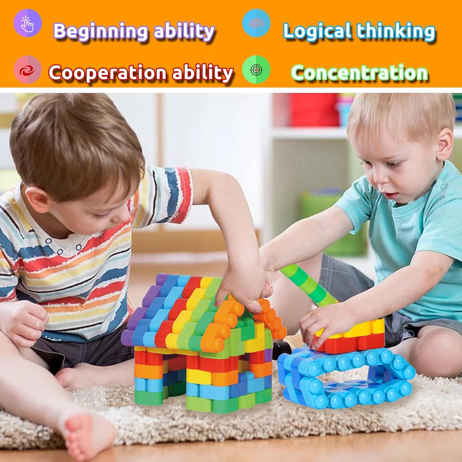 اسباب بازی های ساختنی برای کودکان نوپا، اسباب بازی های آموزشی STEM، اسباب بازی های ایمن برای تقویت مهارت برای پسران و دختران، مجموعه 72 قطعه با برچسب های حروف الفبا و اعداد، شامل کیف نگهداری، برای کودکان 3+ سال