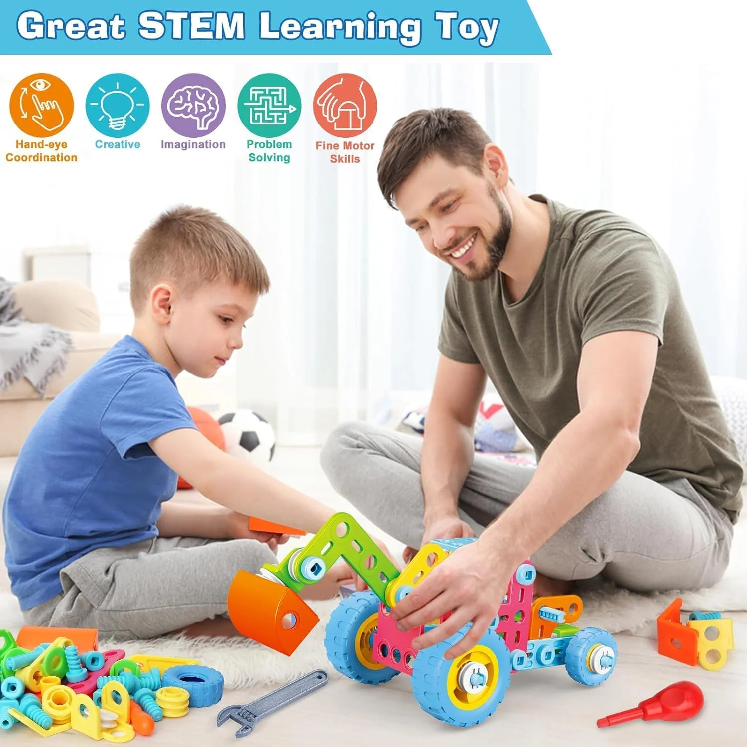 اسباب بازی های آموزشی برای پسران 4 تا 8+ سال، مجموعه 118 قطعه بلوک ساختمانی، مجموعه ساختنی آموزشی با 6 مدل در 1، کیت های آموزشی کودکان نوپا، توسعه حل مسئله و تخیل، ایمن و بادوام، هدیه برای پسران 4-8 سال